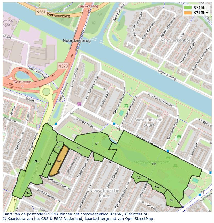 Afbeelding van het postcodegebied 9715 NA op de kaart.