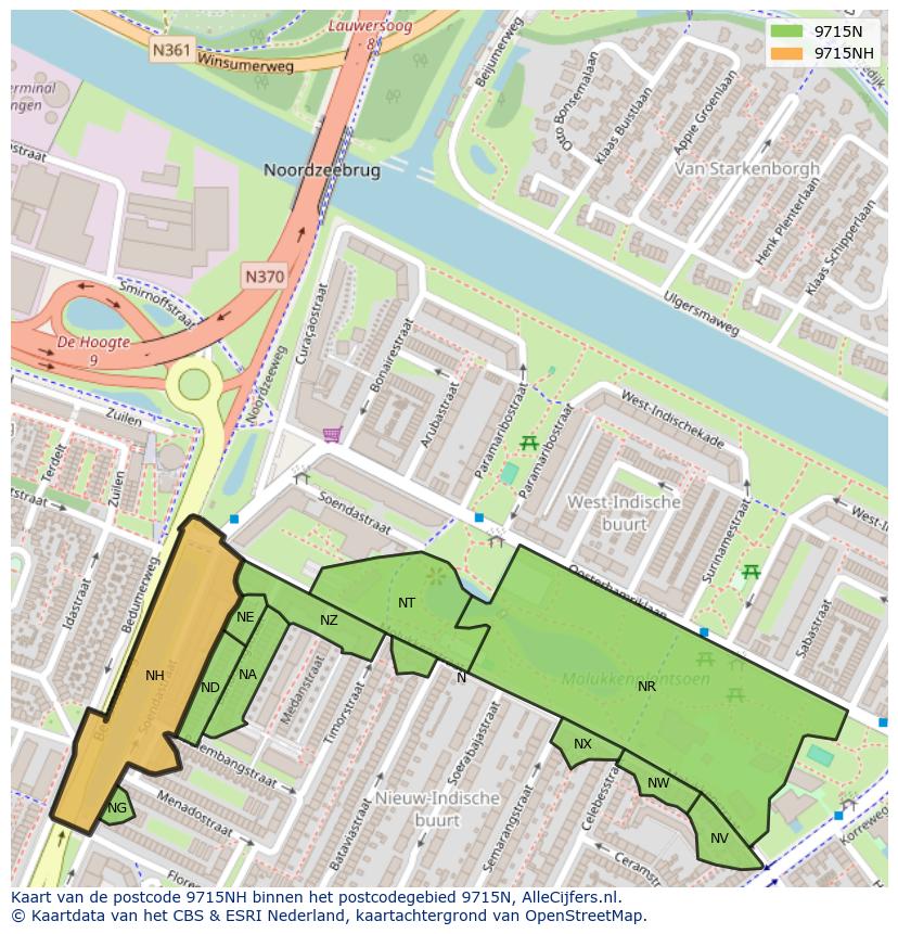 Afbeelding van het postcodegebied 9715 NH op de kaart.