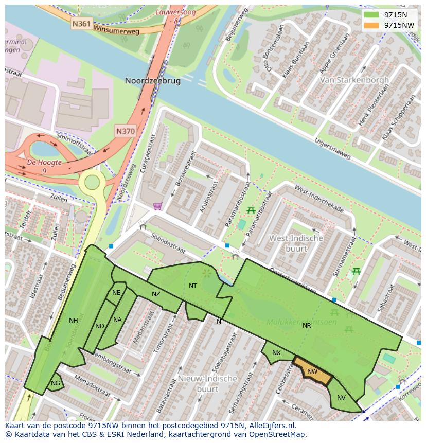 Afbeelding van het postcodegebied 9715 NW op de kaart.
