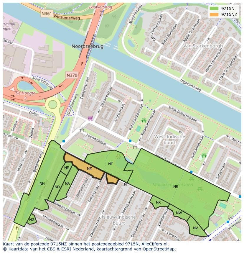 Afbeelding van het postcodegebied 9715 NZ op de kaart.