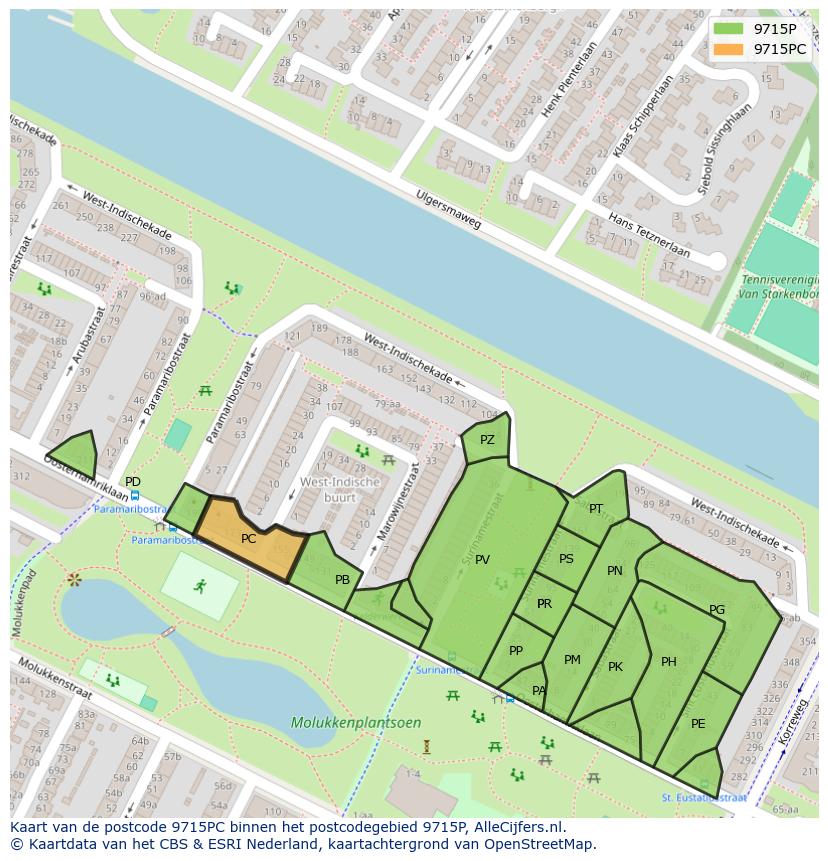 Afbeelding van het postcodegebied 9715 PC op de kaart.