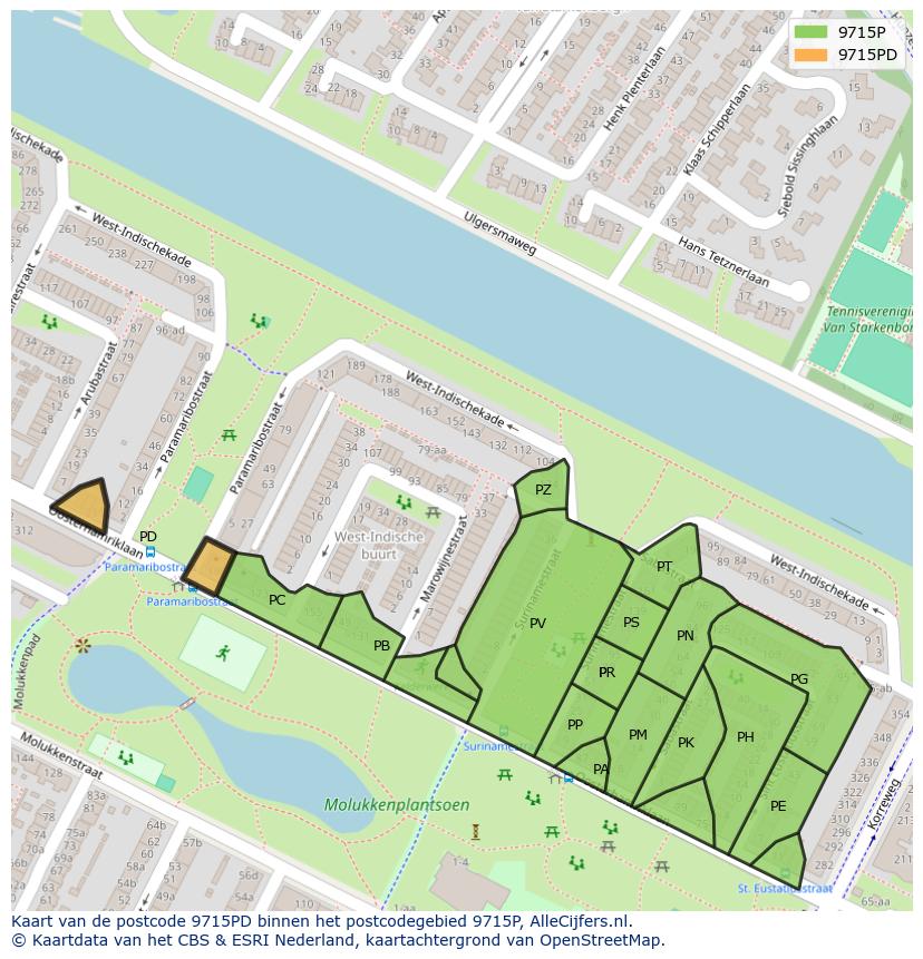 Afbeelding van het postcodegebied 9715 PD op de kaart.