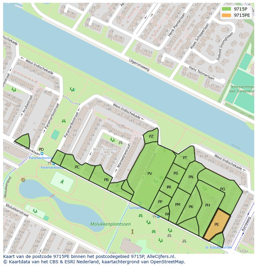 Afbeelding van het postcodegebied 9715 PE op de kaart.