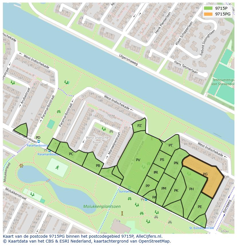 Afbeelding van het postcodegebied 9715 PG op de kaart.
