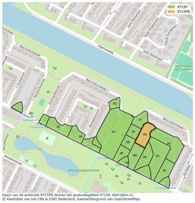 Afbeelding van het postcodegebied 9715 PN op de kaart.