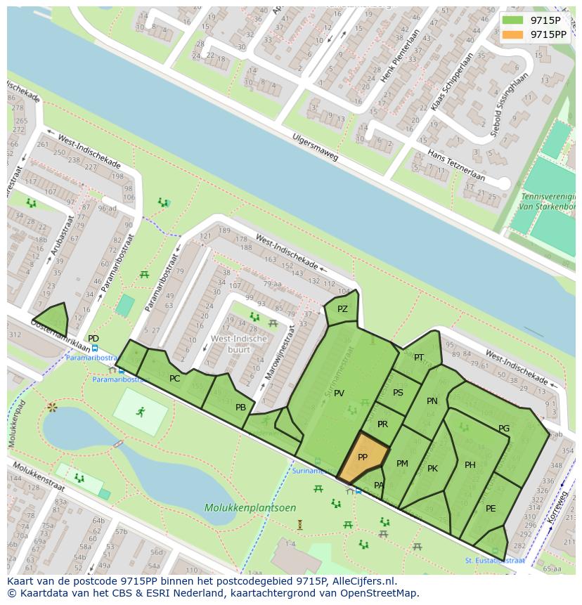 Afbeelding van het postcodegebied 9715 PP op de kaart.