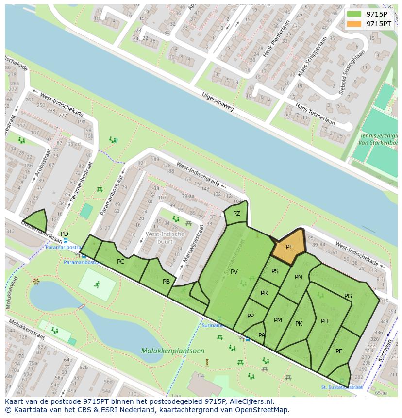 Afbeelding van het postcodegebied 9715 PT op de kaart.