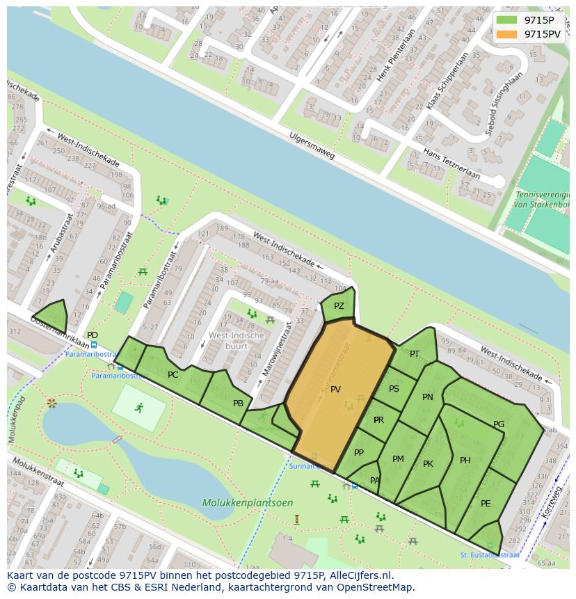 Afbeelding van het postcodegebied 9715 PV op de kaart.