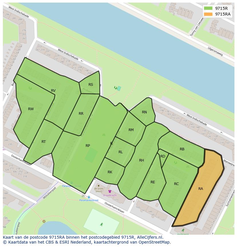Afbeelding van het postcodegebied 9715 RA op de kaart.