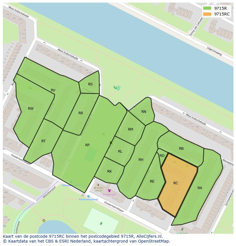 Afbeelding van het postcodegebied 9715 RC op de kaart.