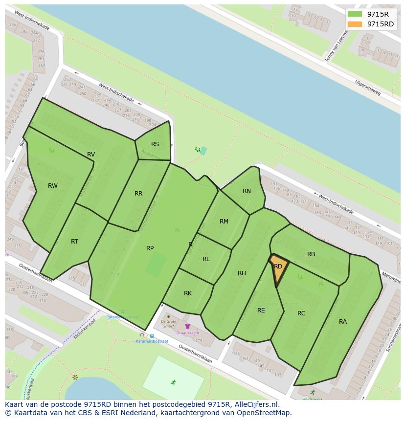 Afbeelding van het postcodegebied 9715 RD op de kaart.