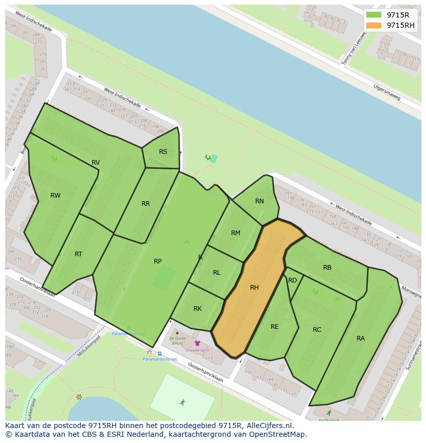 Afbeelding van het postcodegebied 9715 RH op de kaart.