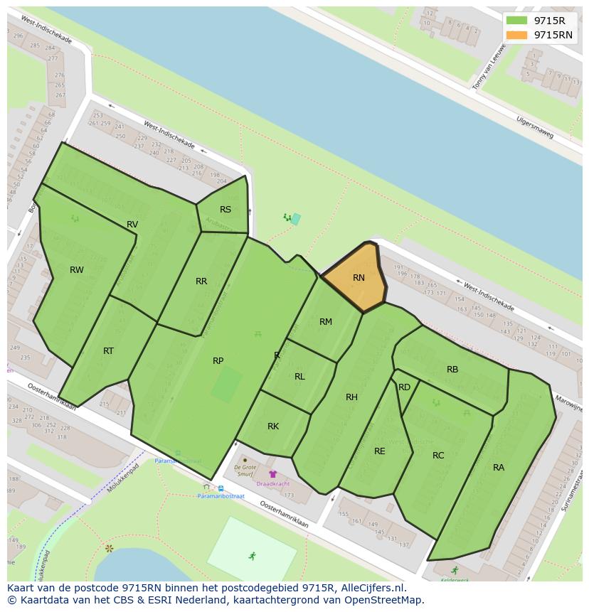 Afbeelding van het postcodegebied 9715 RN op de kaart.