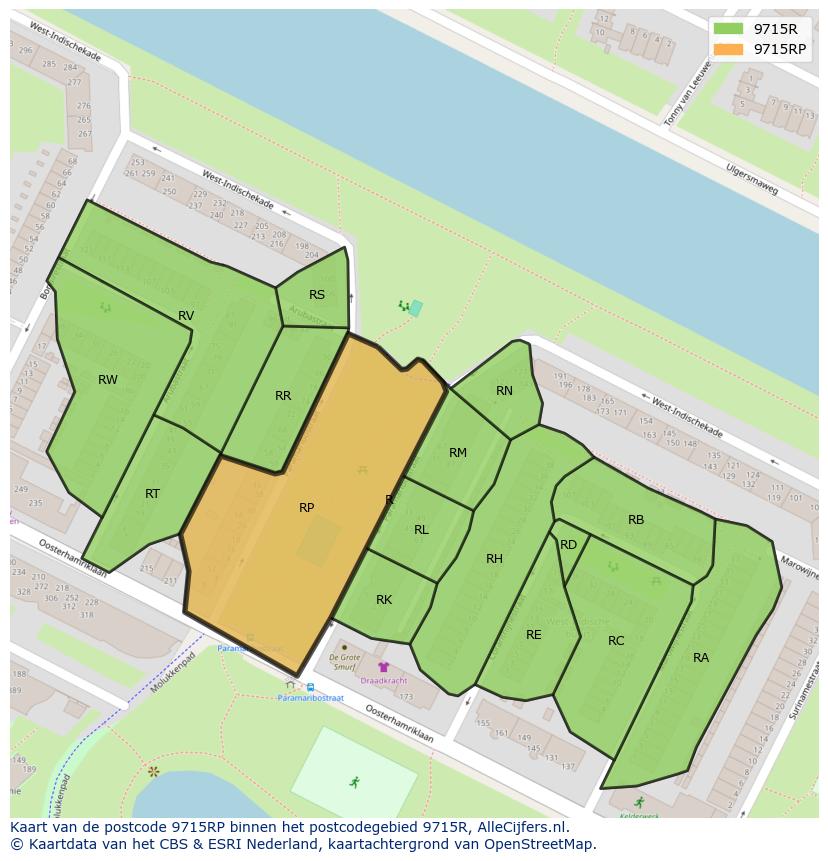 Afbeelding van het postcodegebied 9715 RP op de kaart.