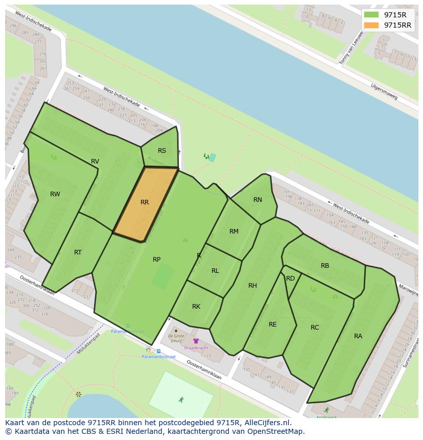 Afbeelding van het postcodegebied 9715 RR op de kaart.