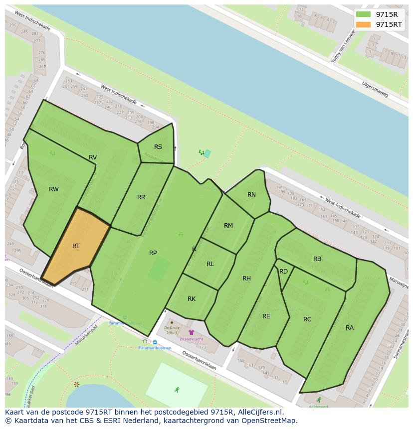 Afbeelding van het postcodegebied 9715 RT op de kaart.