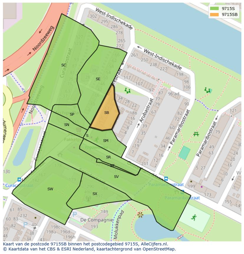 Afbeelding van het postcodegebied 9715 SB op de kaart.