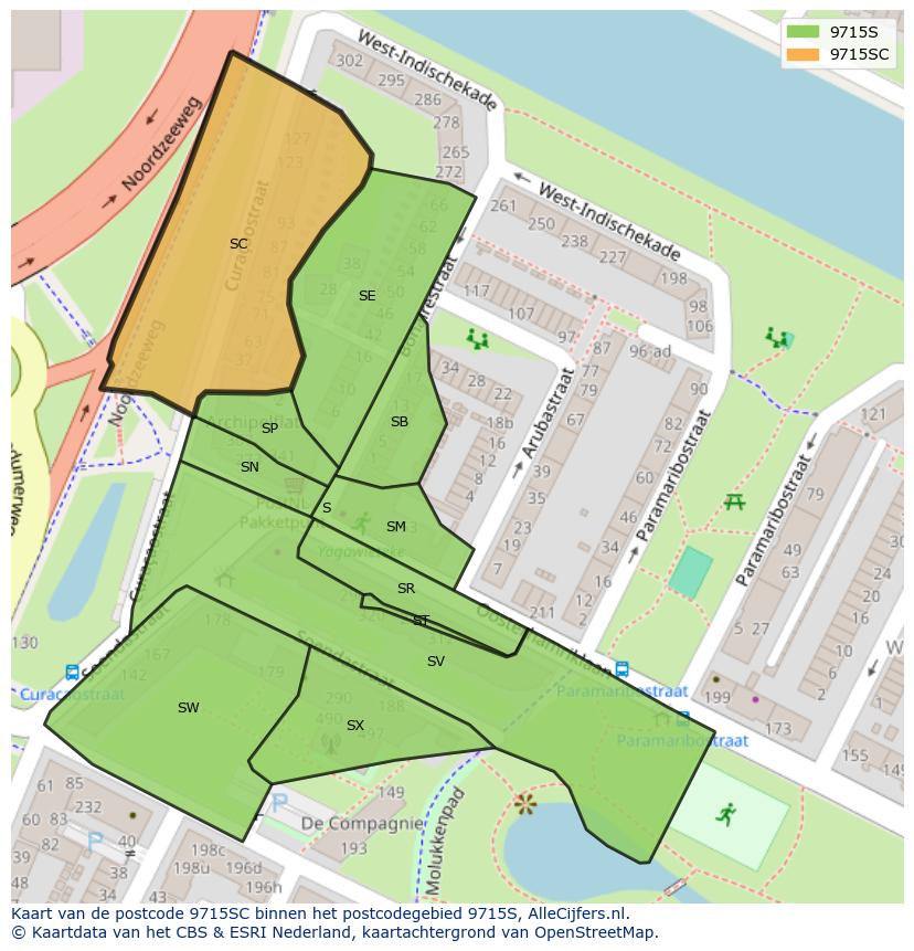 Afbeelding van het postcodegebied 9715 SC op de kaart.
