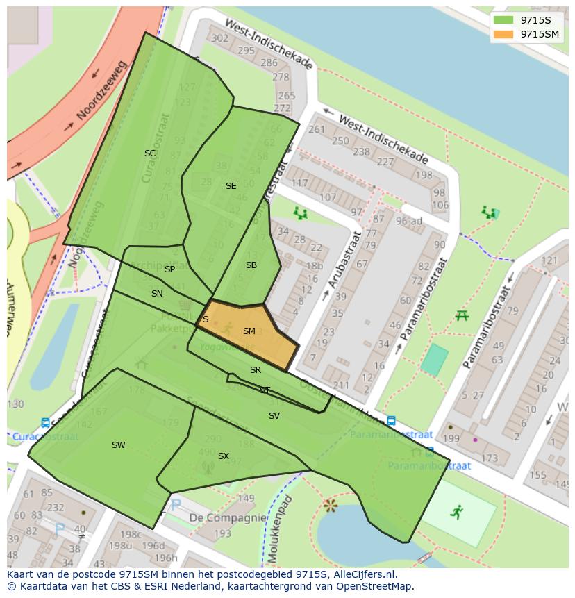 Afbeelding van het postcodegebied 9715 SM op de kaart.