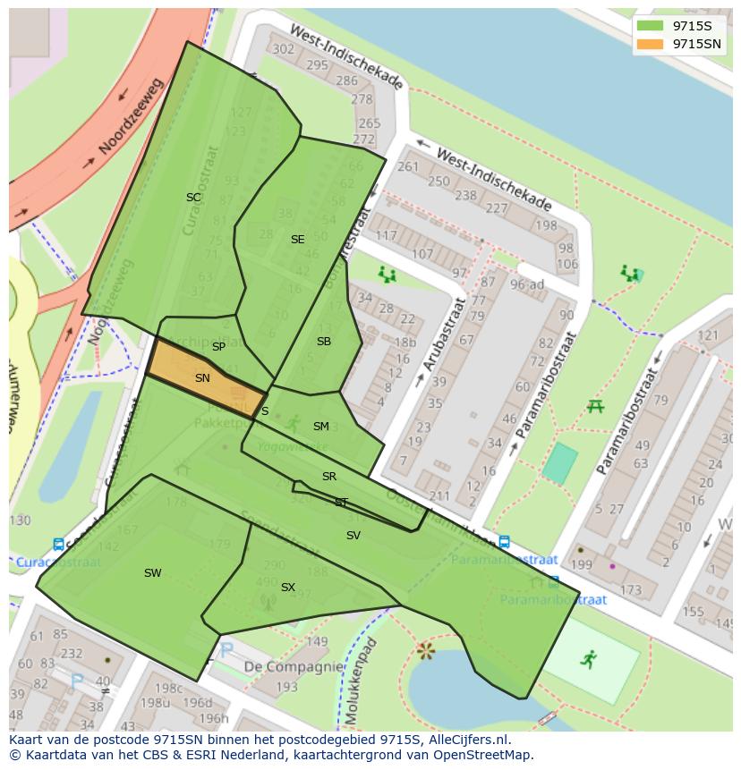 Afbeelding van het postcodegebied 9715 SN op de kaart.