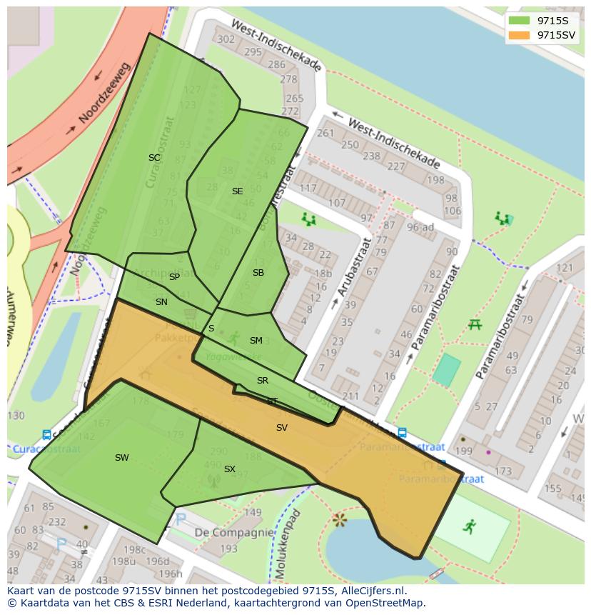 Afbeelding van het postcodegebied 9715 SV op de kaart.