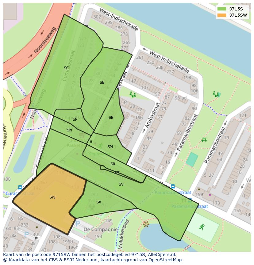 Afbeelding van het postcodegebied 9715 SW op de kaart.