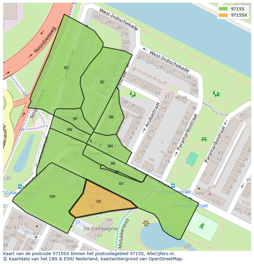 Afbeelding van het postcodegebied 9715 SX op de kaart.