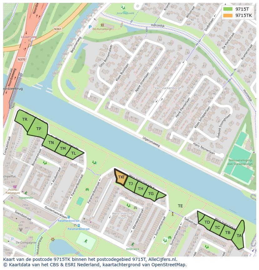 Afbeelding van het postcodegebied 9715 TK op de kaart.