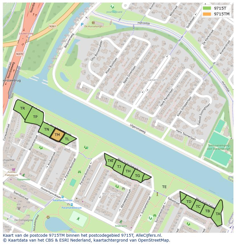 Afbeelding van het postcodegebied 9715 TM op de kaart.