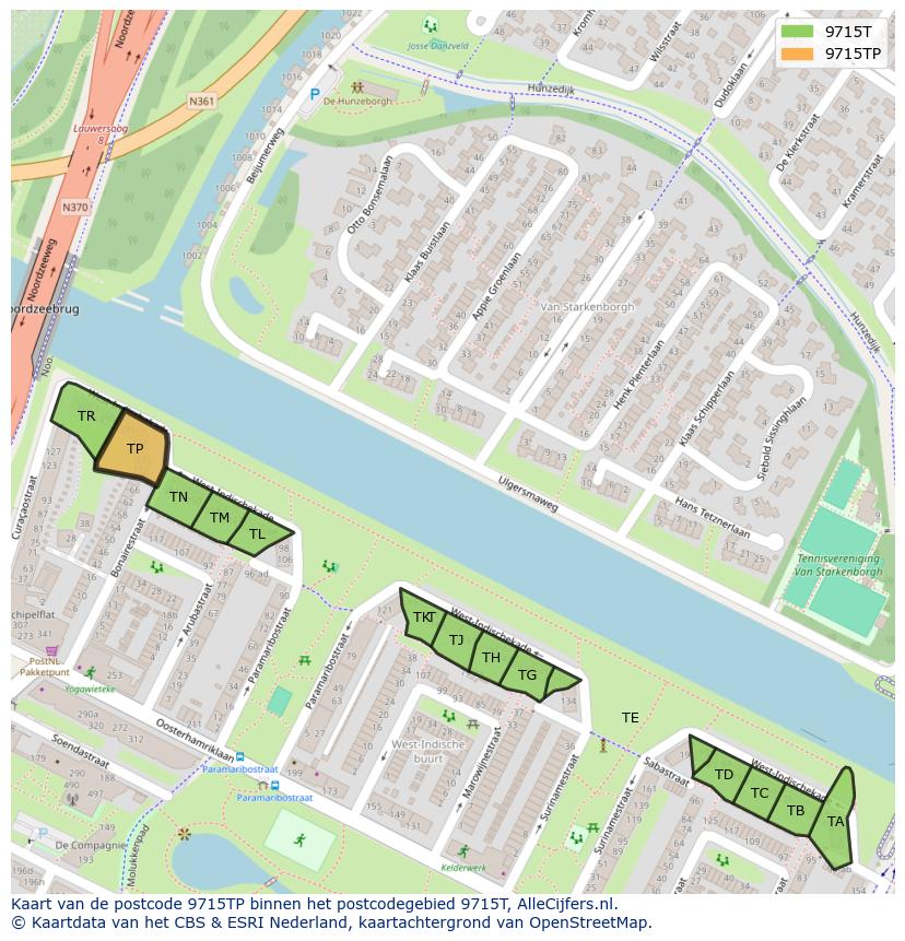 Afbeelding van het postcodegebied 9715 TP op de kaart.