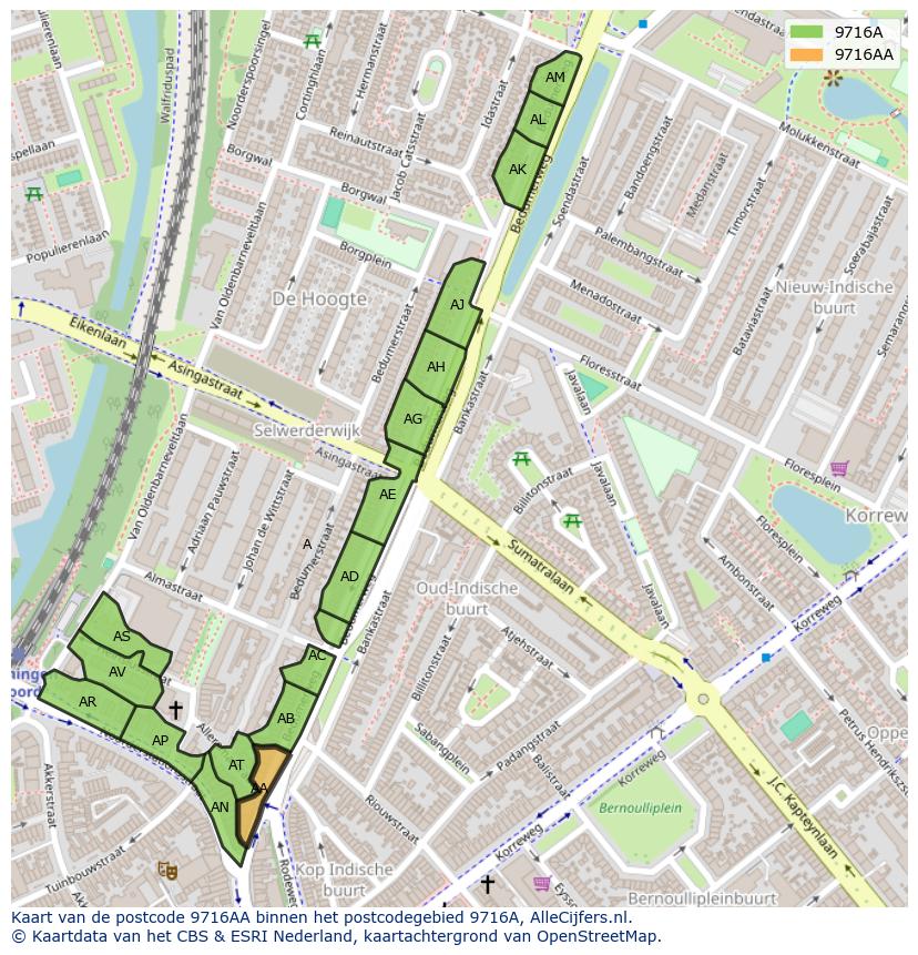 Afbeelding van het postcodegebied 9716 AA op de kaart.