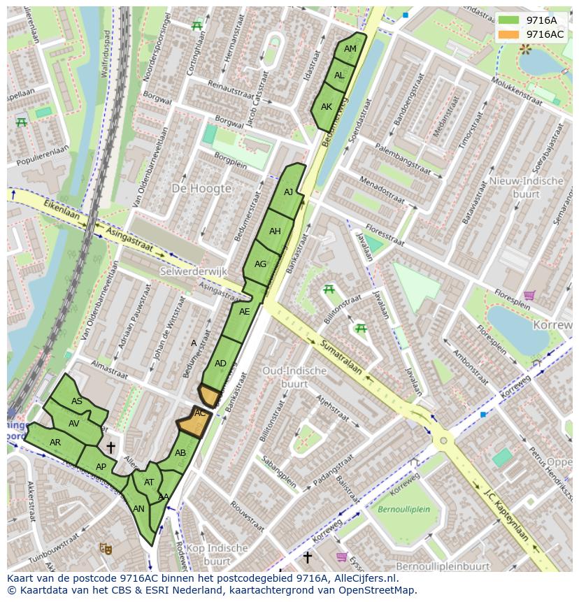 Afbeelding van het postcodegebied 9716 AC op de kaart.
