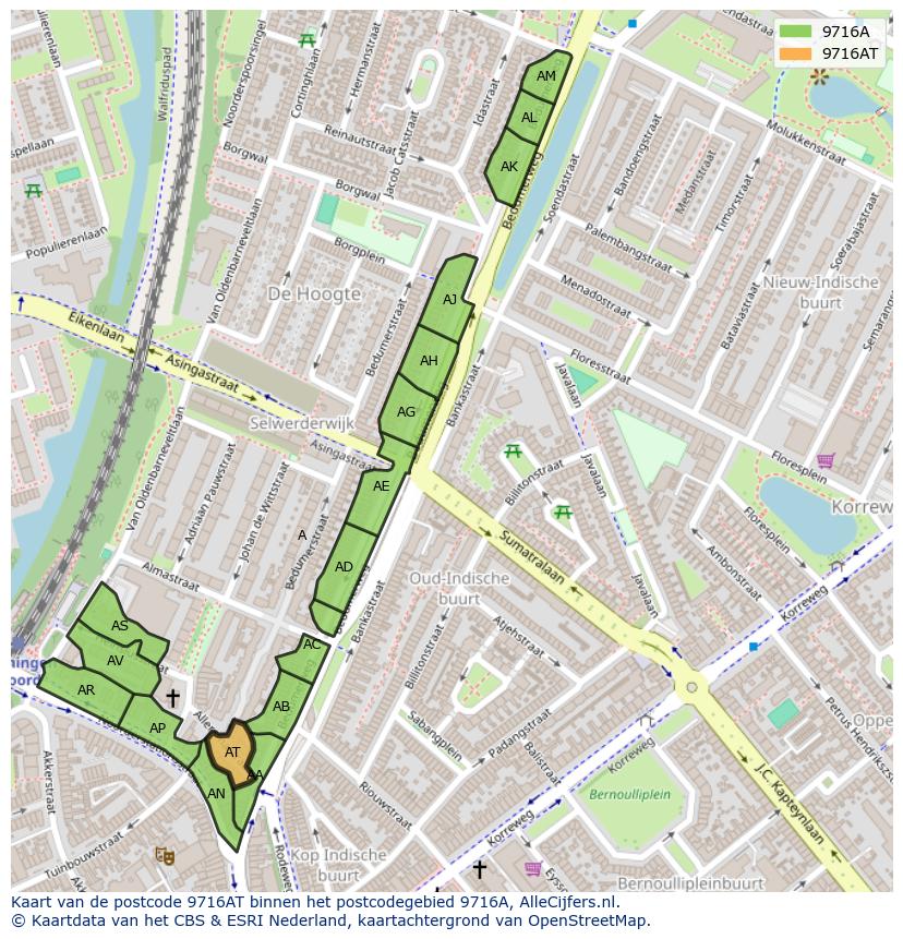Afbeelding van het postcodegebied 9716 AT op de kaart.