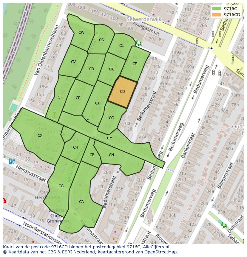 Afbeelding van het postcodegebied 9716 CD op de kaart.