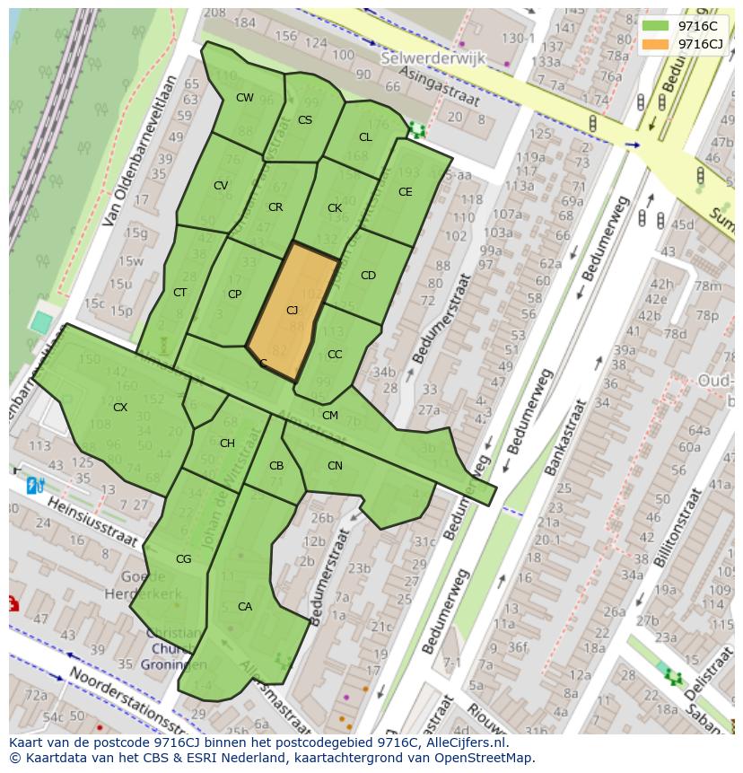 Afbeelding van het postcodegebied 9716 CJ op de kaart.