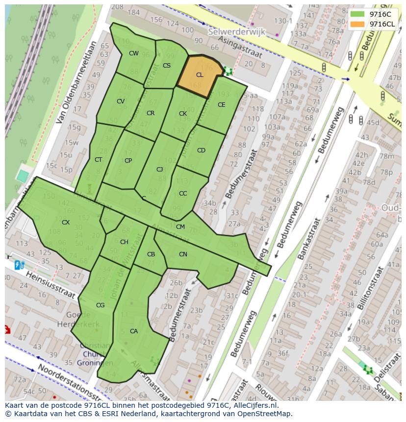 Afbeelding van het postcodegebied 9716 CL op de kaart.