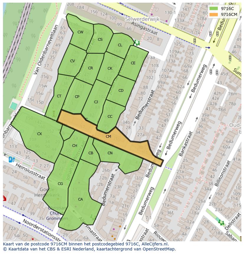 Afbeelding van het postcodegebied 9716 CM op de kaart.