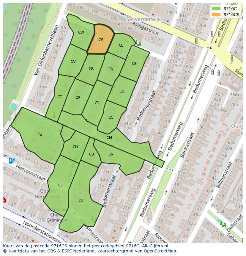 Afbeelding van het postcodegebied 9716 CS op de kaart.