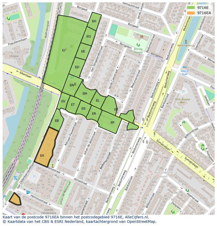 Afbeelding van het postcodegebied 9716 EA op de kaart.