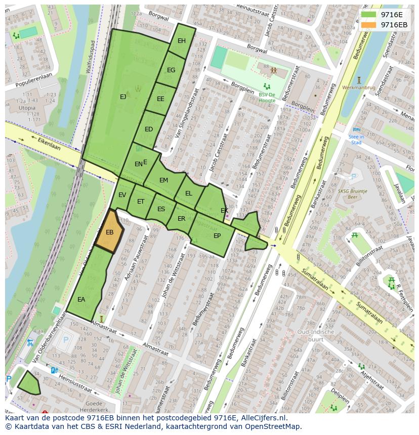 Afbeelding van het postcodegebied 9716 EB op de kaart.