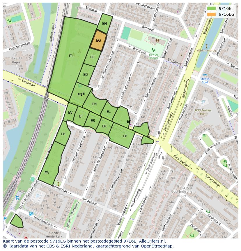 Afbeelding van het postcodegebied 9716 EG op de kaart.