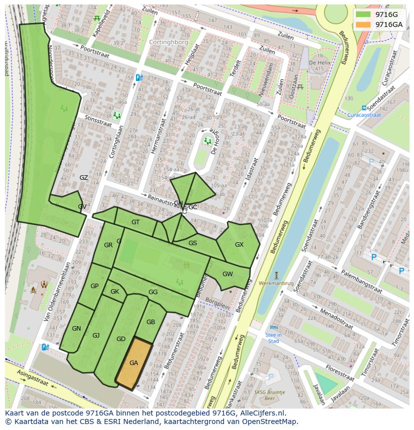 Afbeelding van het postcodegebied 9716 GA op de kaart.