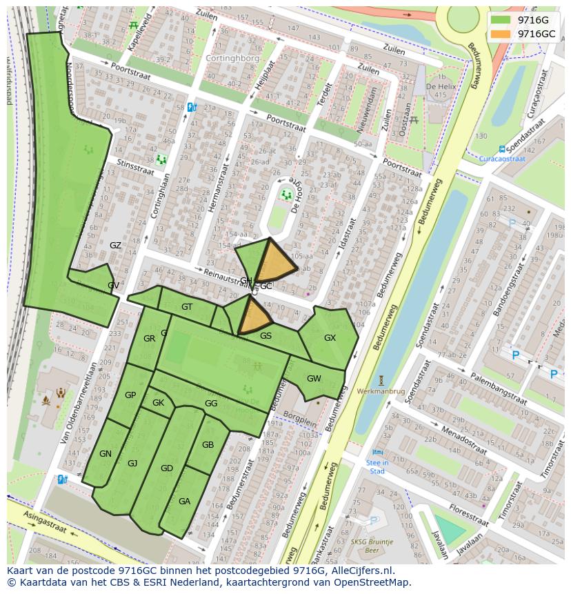 Afbeelding van het postcodegebied 9716 GC op de kaart.