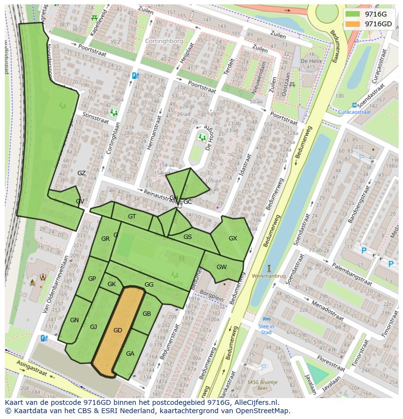 Afbeelding van het postcodegebied 9716 GD op de kaart.