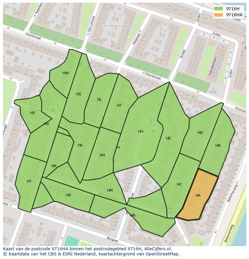 Afbeelding van het postcodegebied 9716 HA op de kaart.