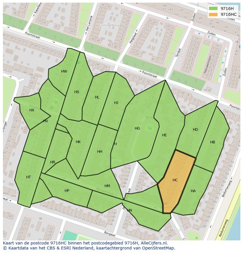 Afbeelding van het postcodegebied 9716 HC op de kaart.