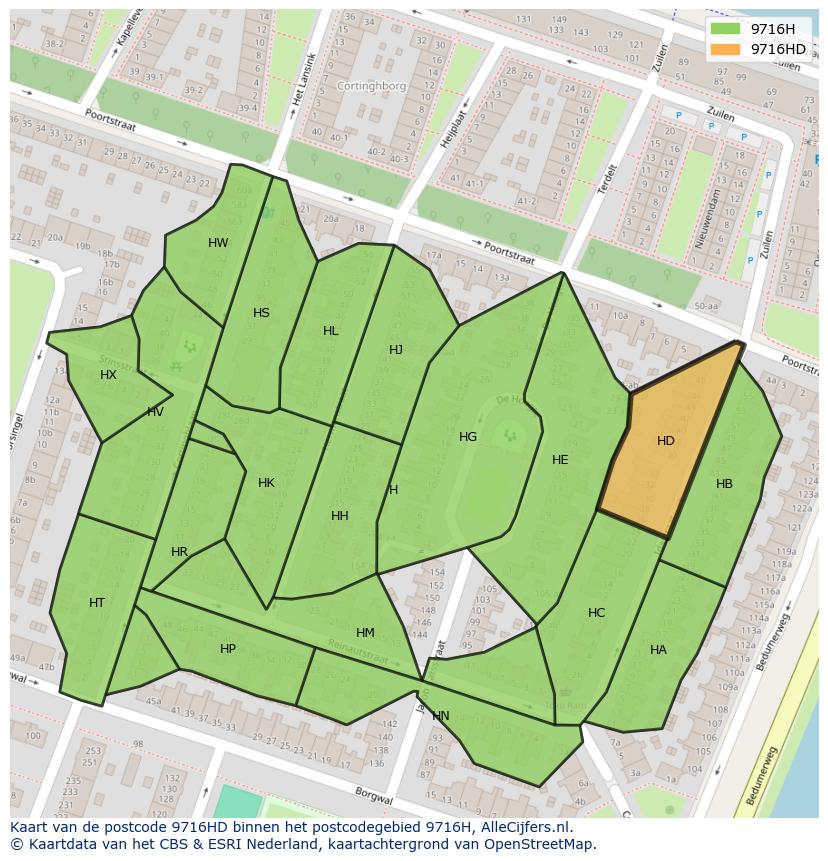 Afbeelding van het postcodegebied 9716 HD op de kaart.