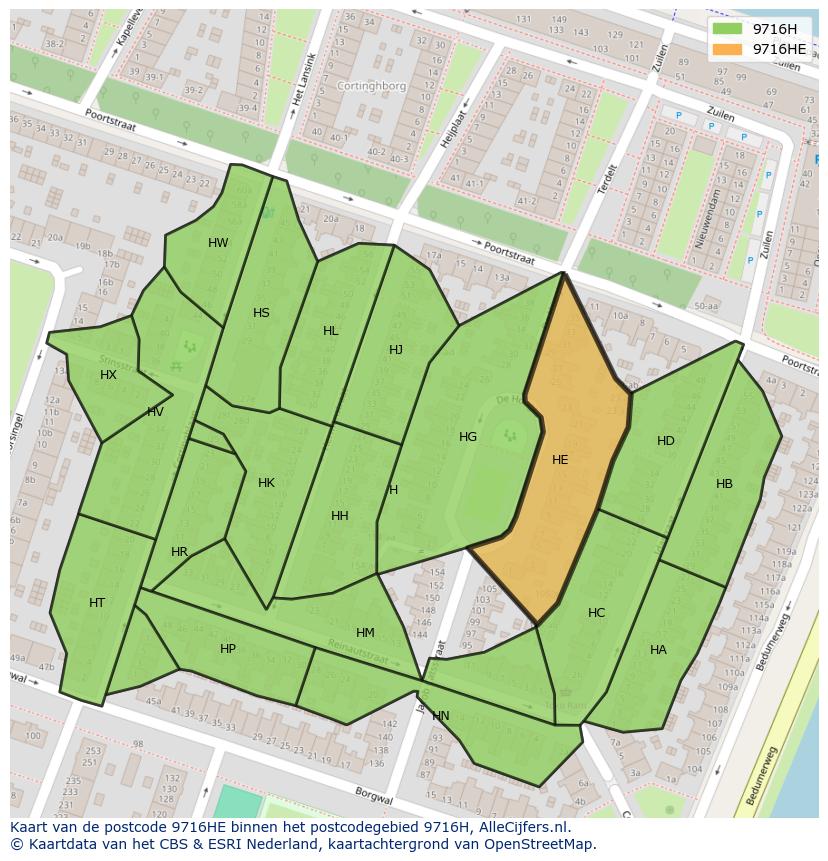 Afbeelding van het postcodegebied 9716 HE op de kaart.
