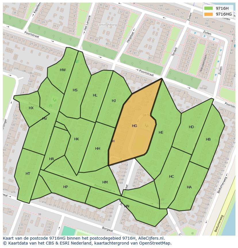 Afbeelding van het postcodegebied 9716 HG op de kaart.