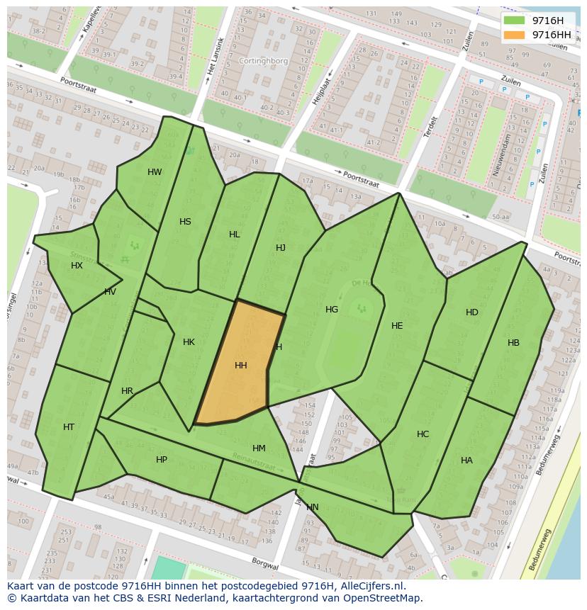 Afbeelding van het postcodegebied 9716 HH op de kaart.